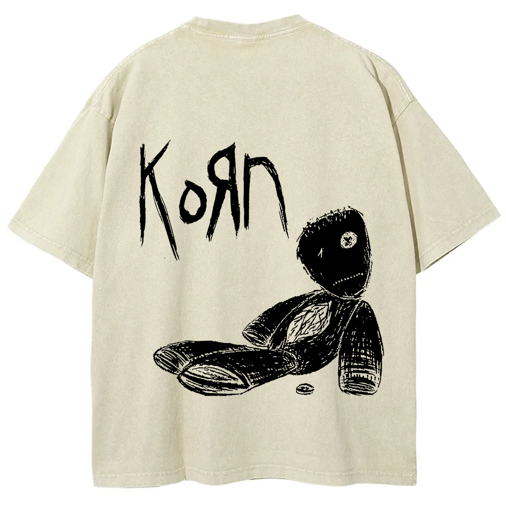 Unisex Vintage Washed Korn Metal Band  T-Shirt