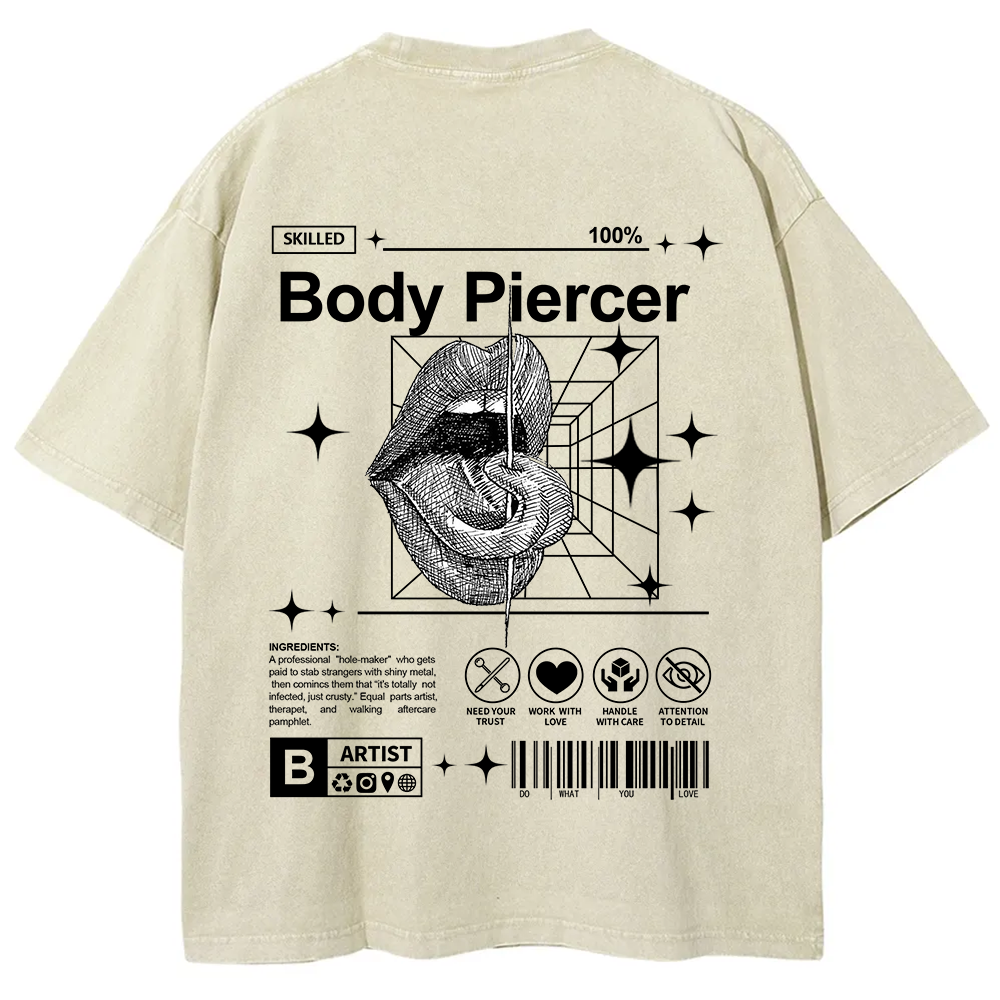 Body Piercer Casual Unisex Fit Washed T-Shirt