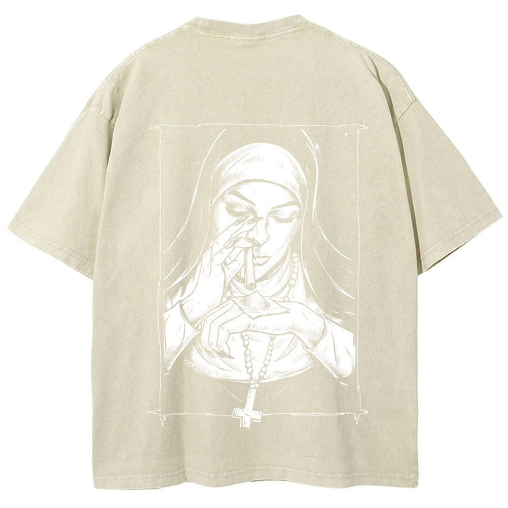 Unisex Vintage Washed  Evil Nun art t-Shirt
