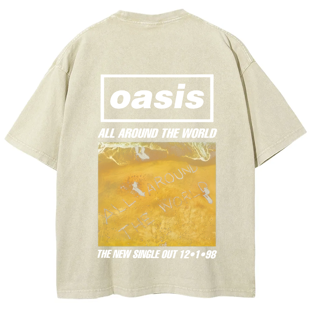 Unisex Vintage Washed Oasis Band All Around the World  t-Shirt