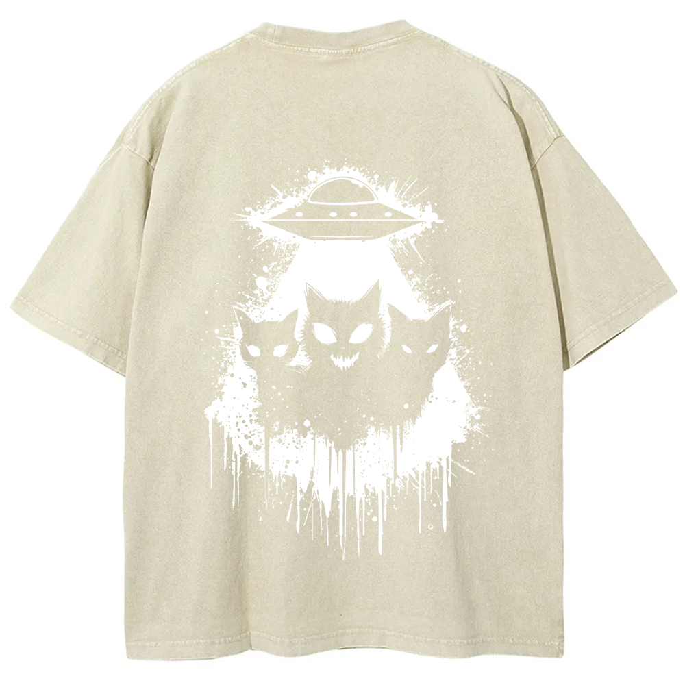 Unisex Vintage Black Cats Cat Face UFO On t-Shirt