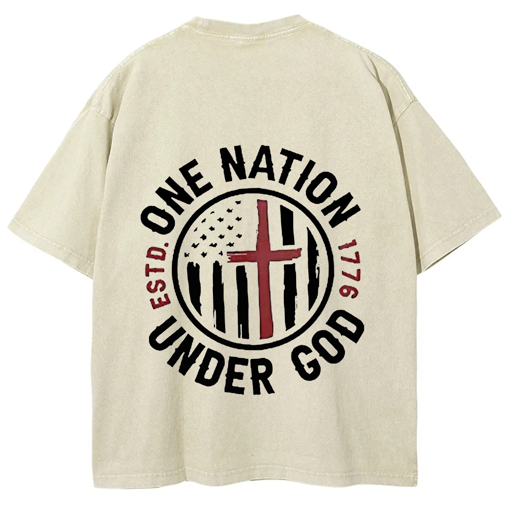 One Nation Under God ESTD 1776 Unisex Fit Washed T-Shirt