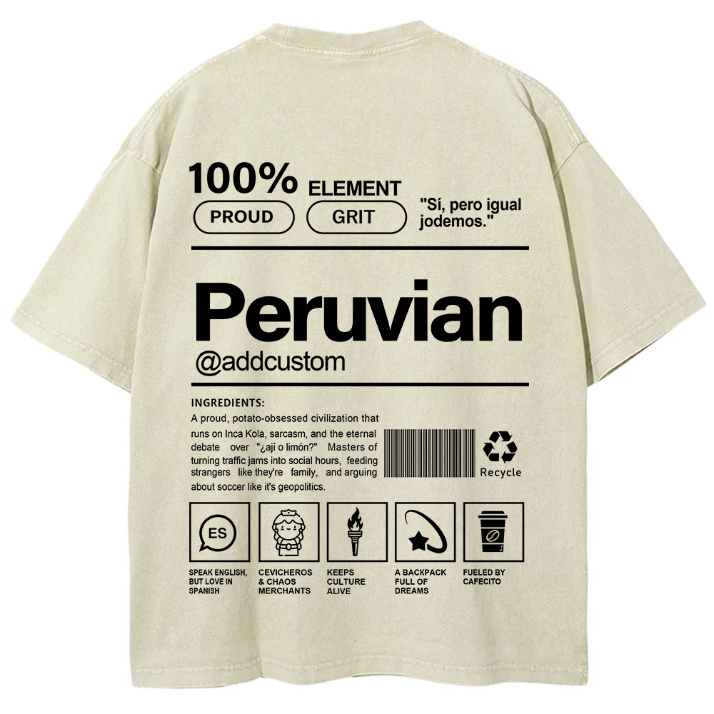 Peruvian Addcustom Unisex Fit  Washed T-Shirt
