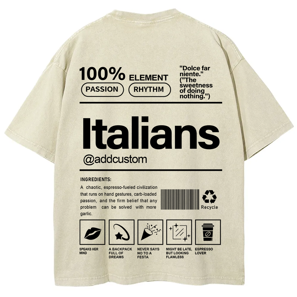 Italians Addcustom Unisex Fit  Washed T-Shirt