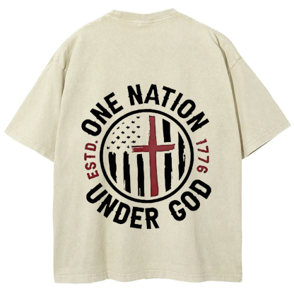 One Nation Under God ESTD 1776 Unisex Fit Washed T-Shirt