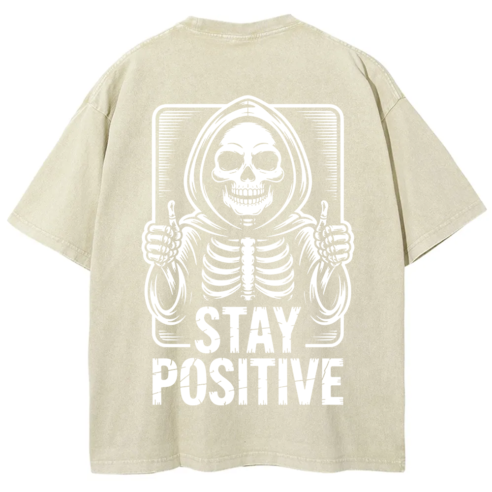 Unisex Vintage  Stay Positive Skeleton Sticker t-Shirt