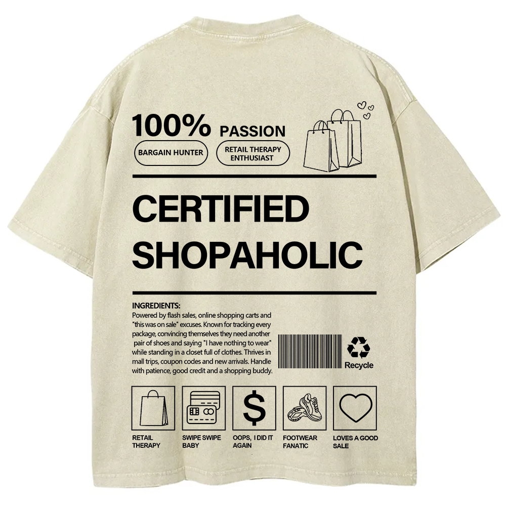 Certified Shopaholic Unisex Fit Washed T-Shirt