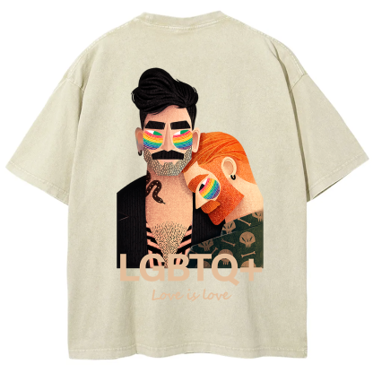 Lgbtq+ Love Is Love Unisex Fit Washed T-Shirt
