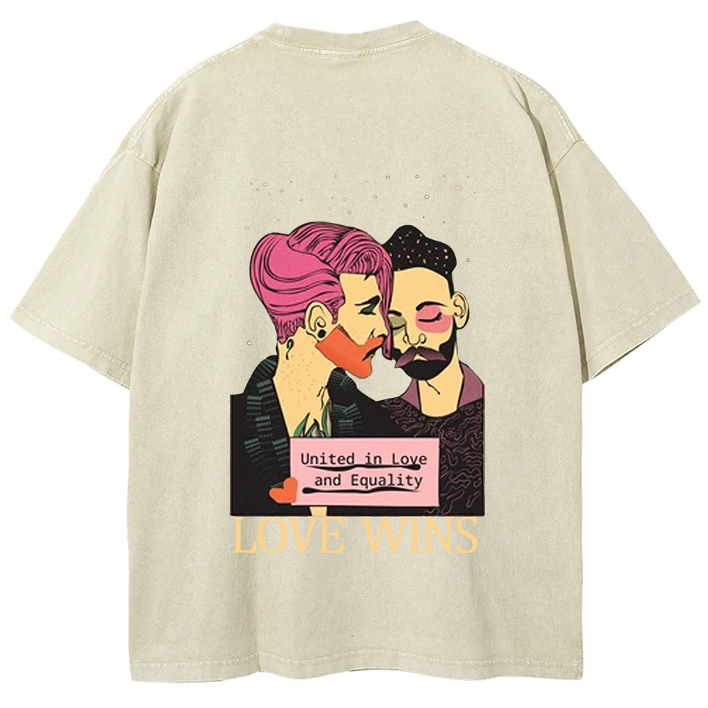 United in Love and Equality Love Wins Unisex Fit Washed T-Shirt