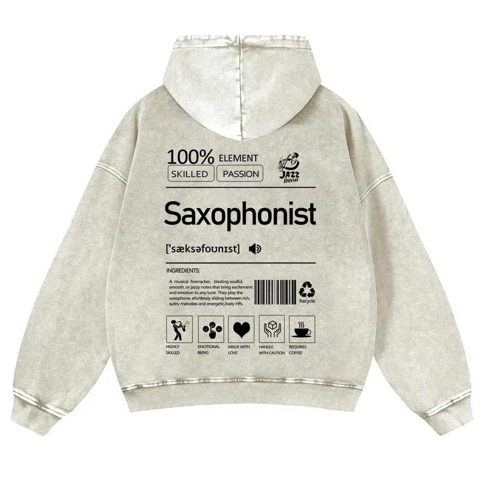 Saxophonist Unisex Casual Washed Hoodie wearishow