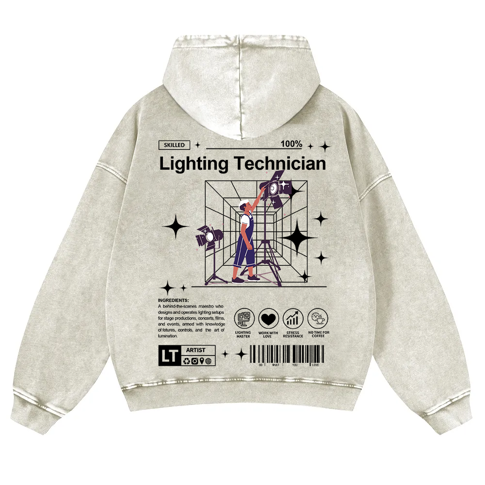 Lighting Technician Washed Hoodie wearishow