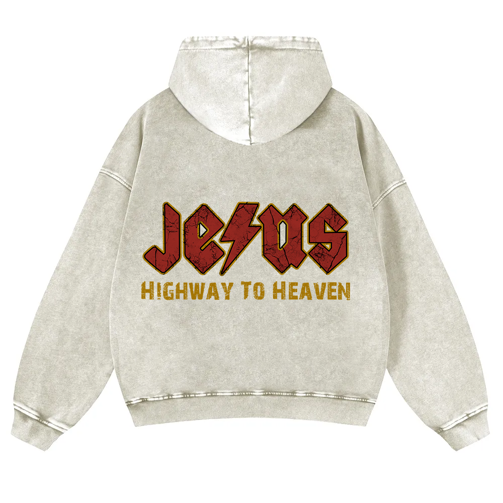 Jesus Highway To Heaven Washed Hoodie wearishow