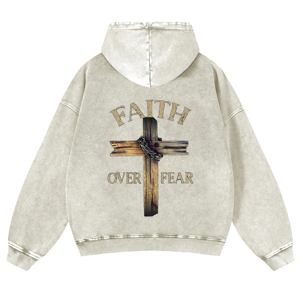 Faith Over Fear Cross  Washed Hoodie wearishow