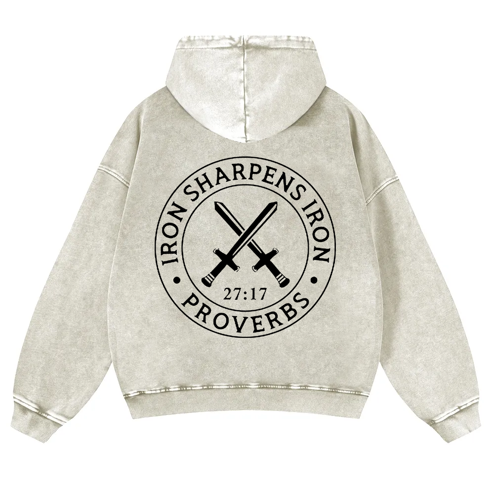 Iron Sharpens Iron PRVOERBS 27:17 Christian Washed Hoodie wearishow