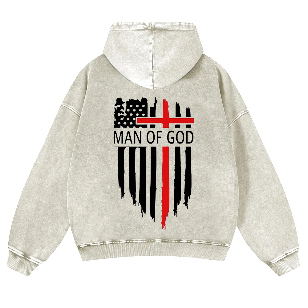 Man Of God Chrsitian Washed Hoodie wearishow