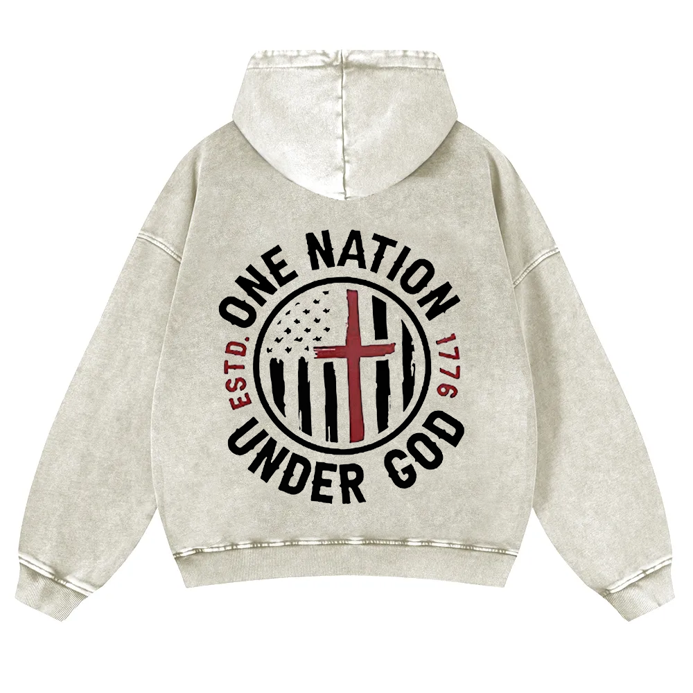 One Nation Under God ESTD 1776 Washed Hoodie wearishow