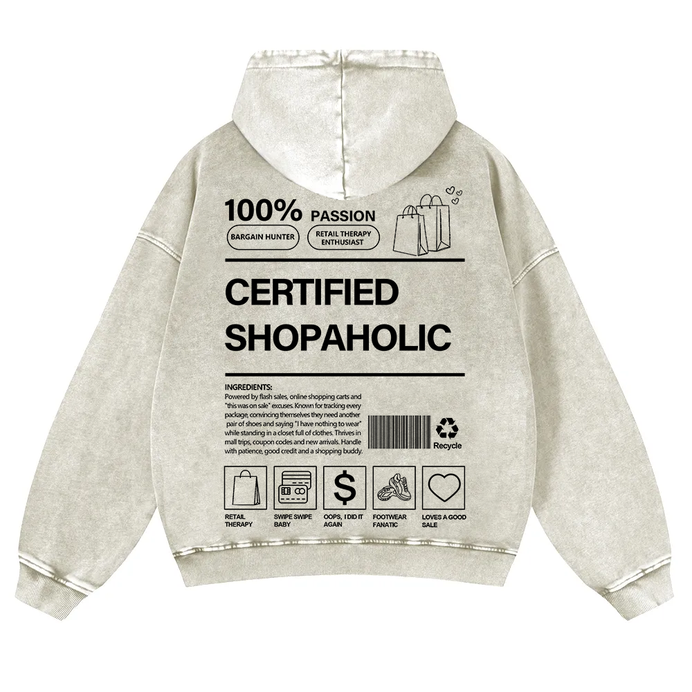 Certified Shopaholic Washed Hoodie wearishow