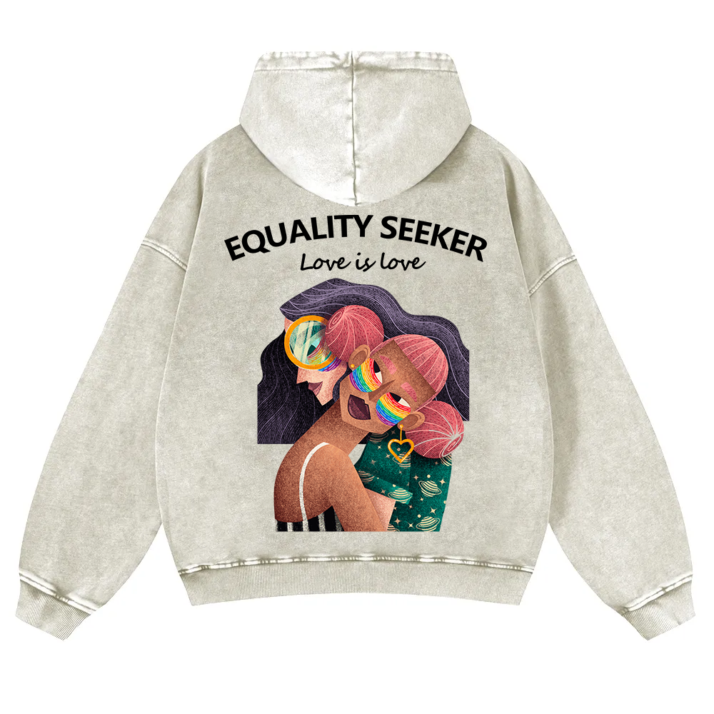 Equality Seeker Love Is Love Casual Washed Hoodie wearishow