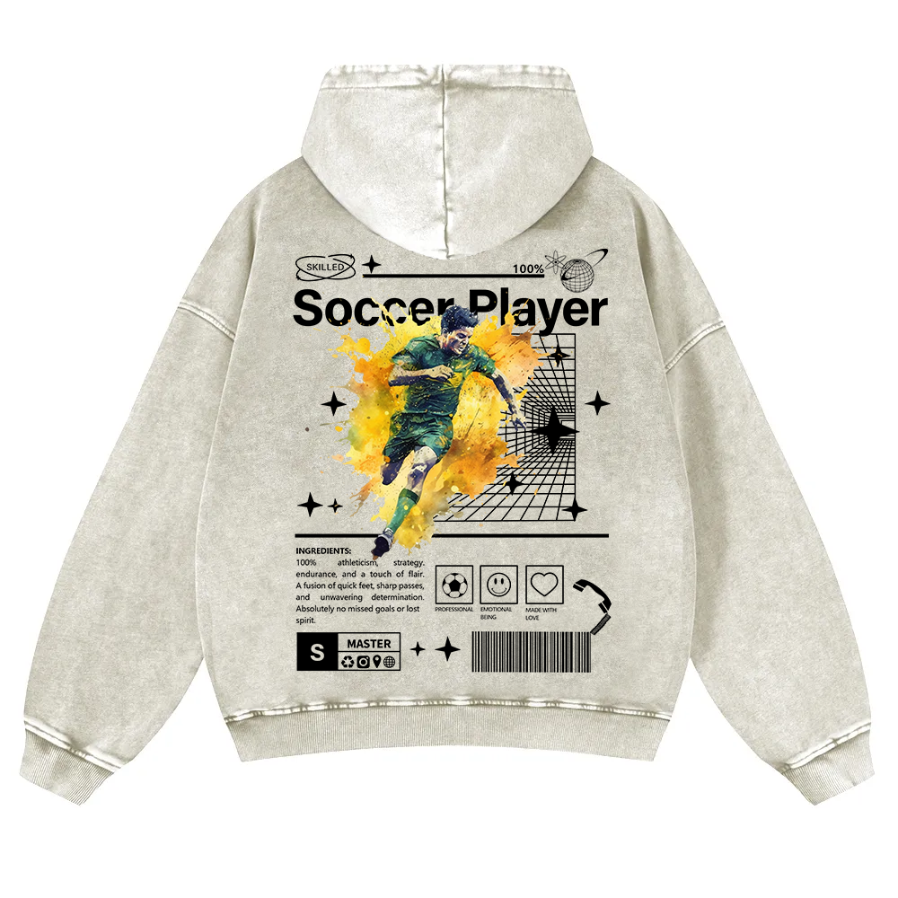 Soccer Player Casual Washed Hoodie wearishow