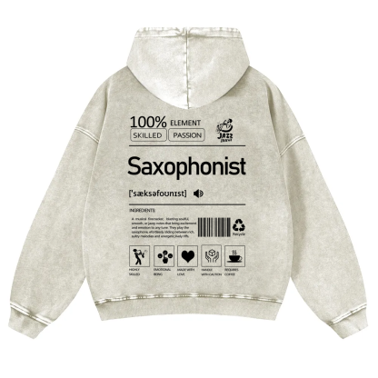 Saxophonist Unisex Casual Washed Hoodie wearishow