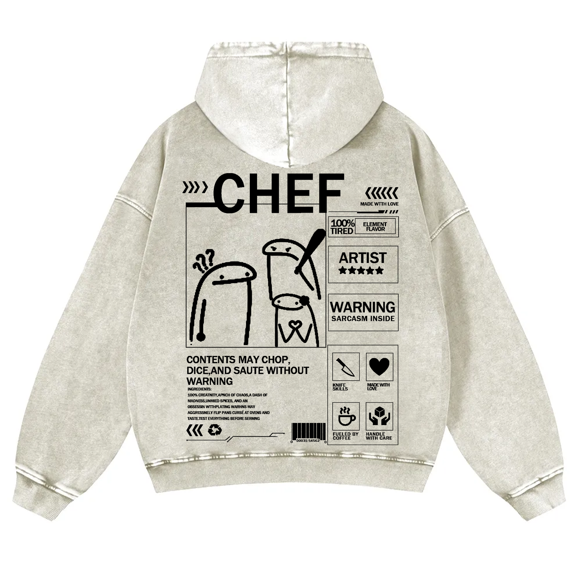 Chef Solid Color Unisex Washed Hoodie