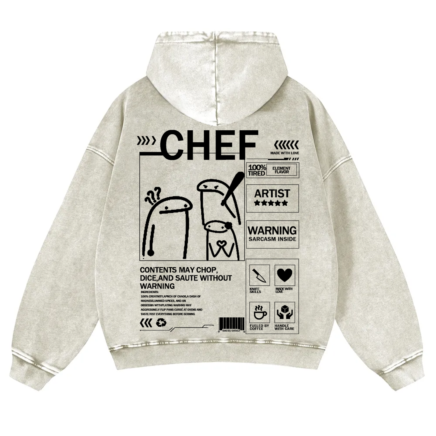 Chef Solid Color Unisex Washed Hoodie