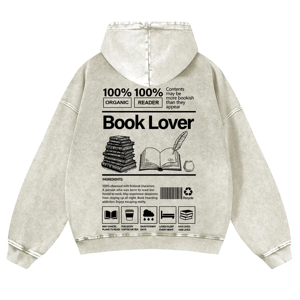 Book Lover Washed Hoodie wearishow