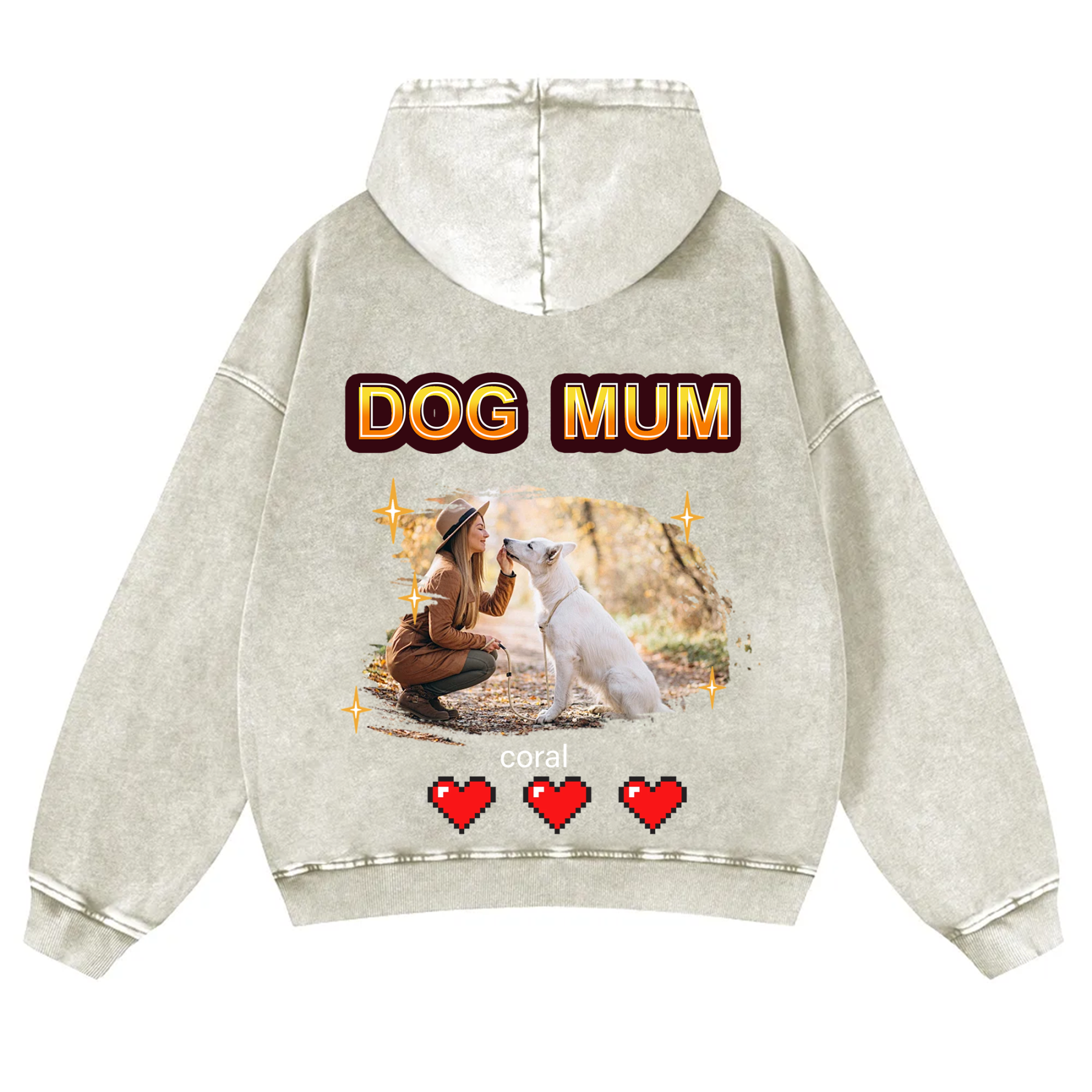 Dog Mom Pixel Photo - Personalized Custom Unisex Washed Hoodie