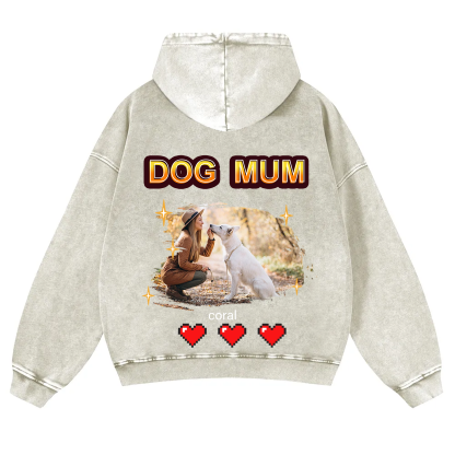Dog Mom Pixel Photo - Personalized Custom Unisex Washed Hoodie
