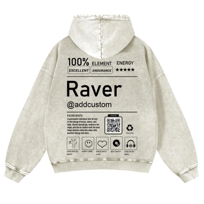 Addcustom QR Code Raver Casual Washed Hoodie wearishow
