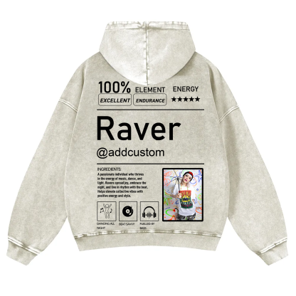 Addcustom  Photo Raver Casual Washed Hoodie wearishow