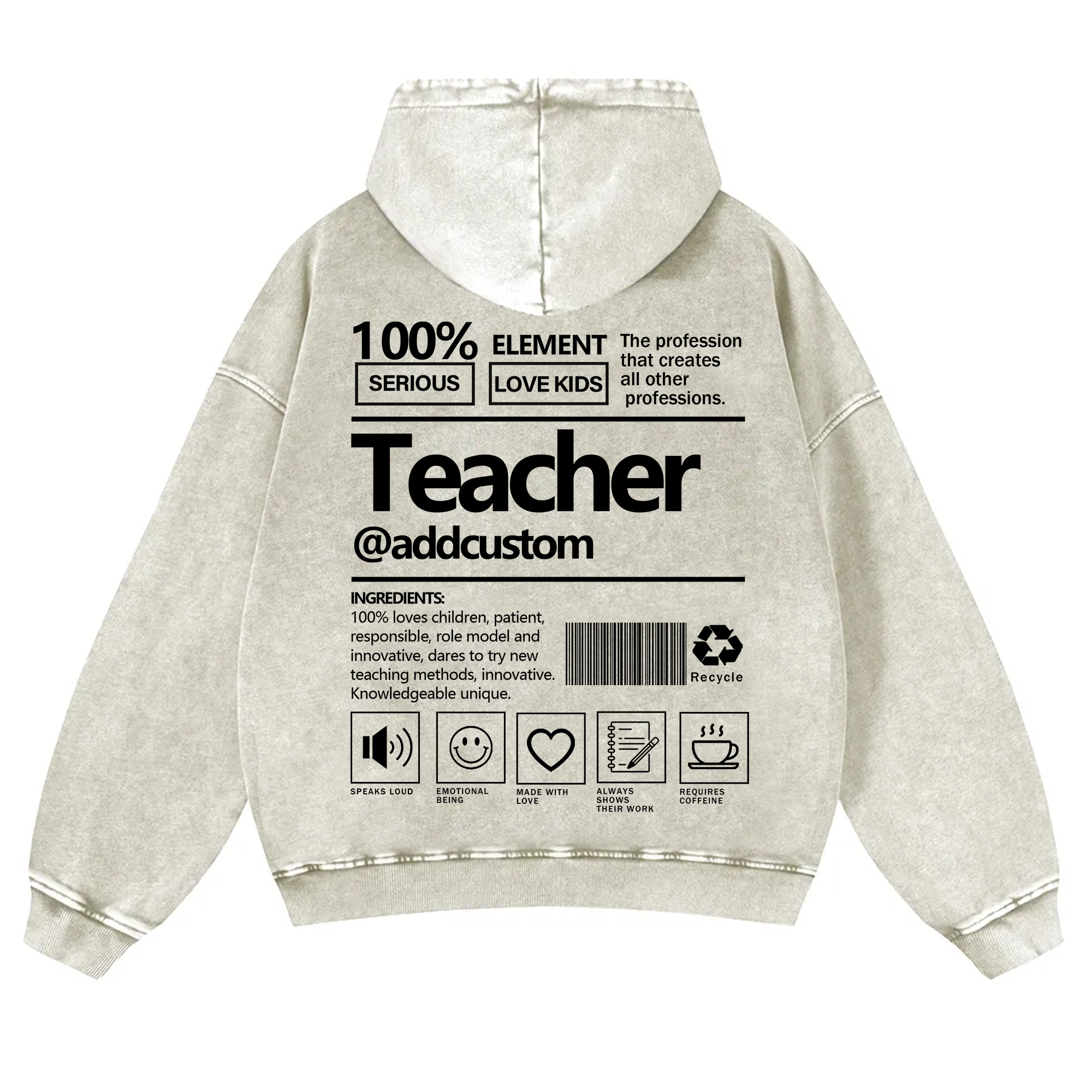 Teacher Addcustom Casual Washed Hoodie wearishow