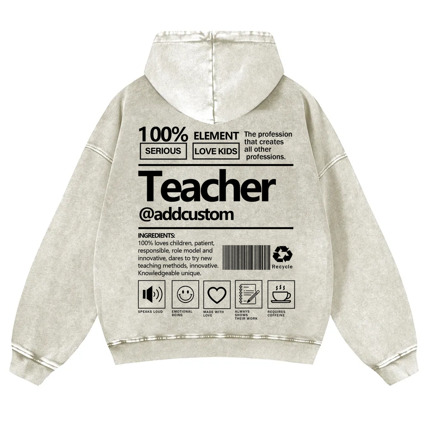Teacher Addcustom Casual Washed Hoodie wearishow