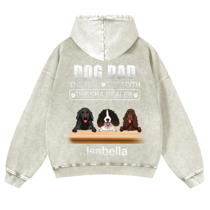 Dog Dad The Man The Myth The Snack Dealer - Personalized Custom Unisex Washed Hoodie