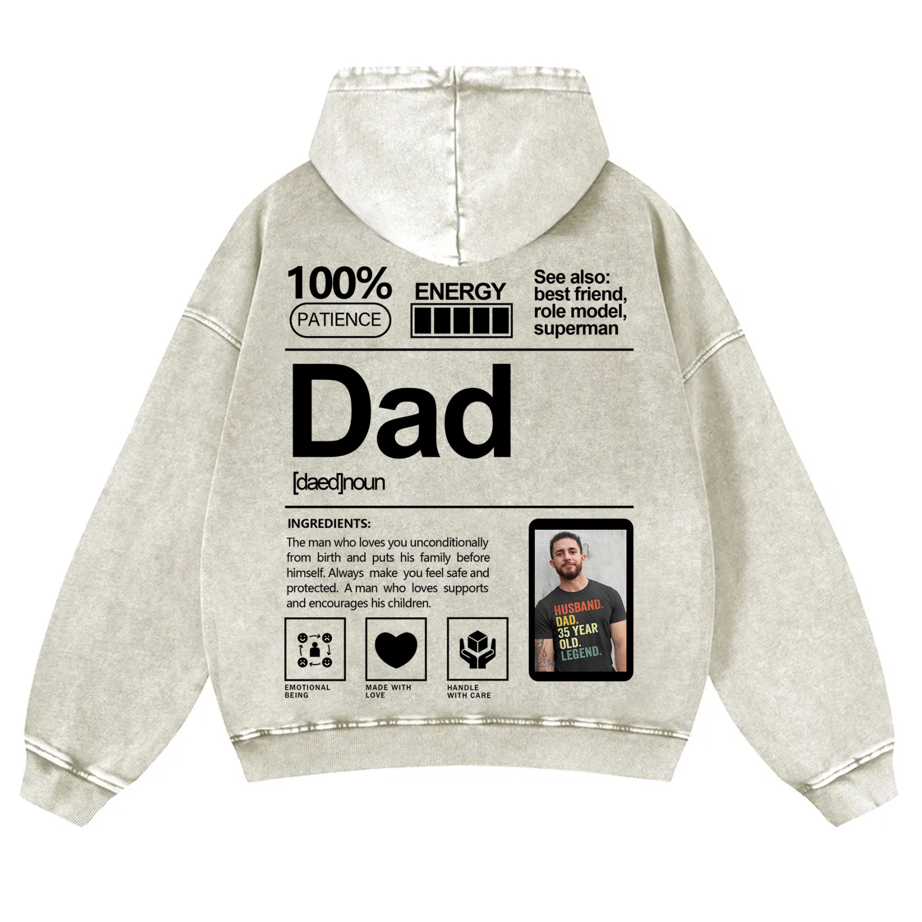 Addcustom Photo Dad Vintage Washed Hoodie