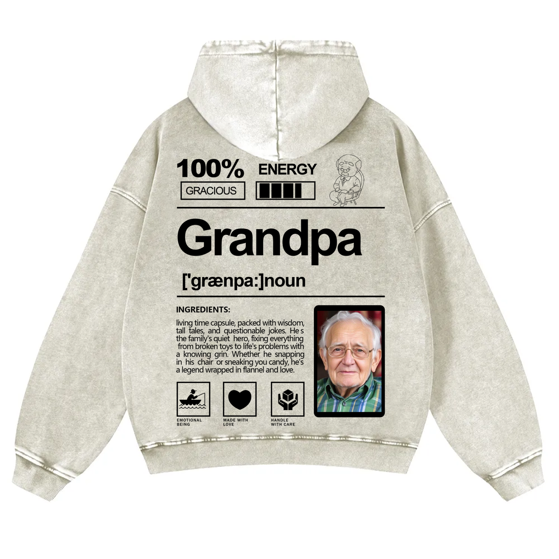 Addcustom Photo Grandpa Vintage Washed Hoodie
