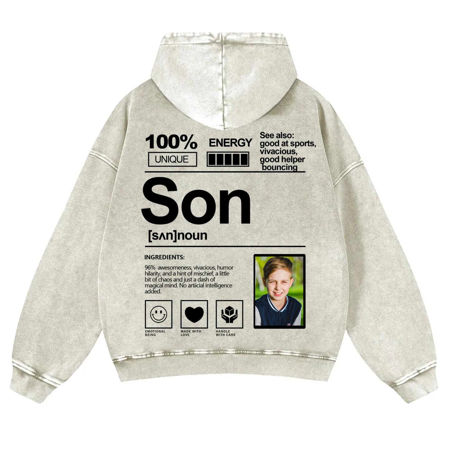 Addcustom Photo Son Vintage Washed Hoodie