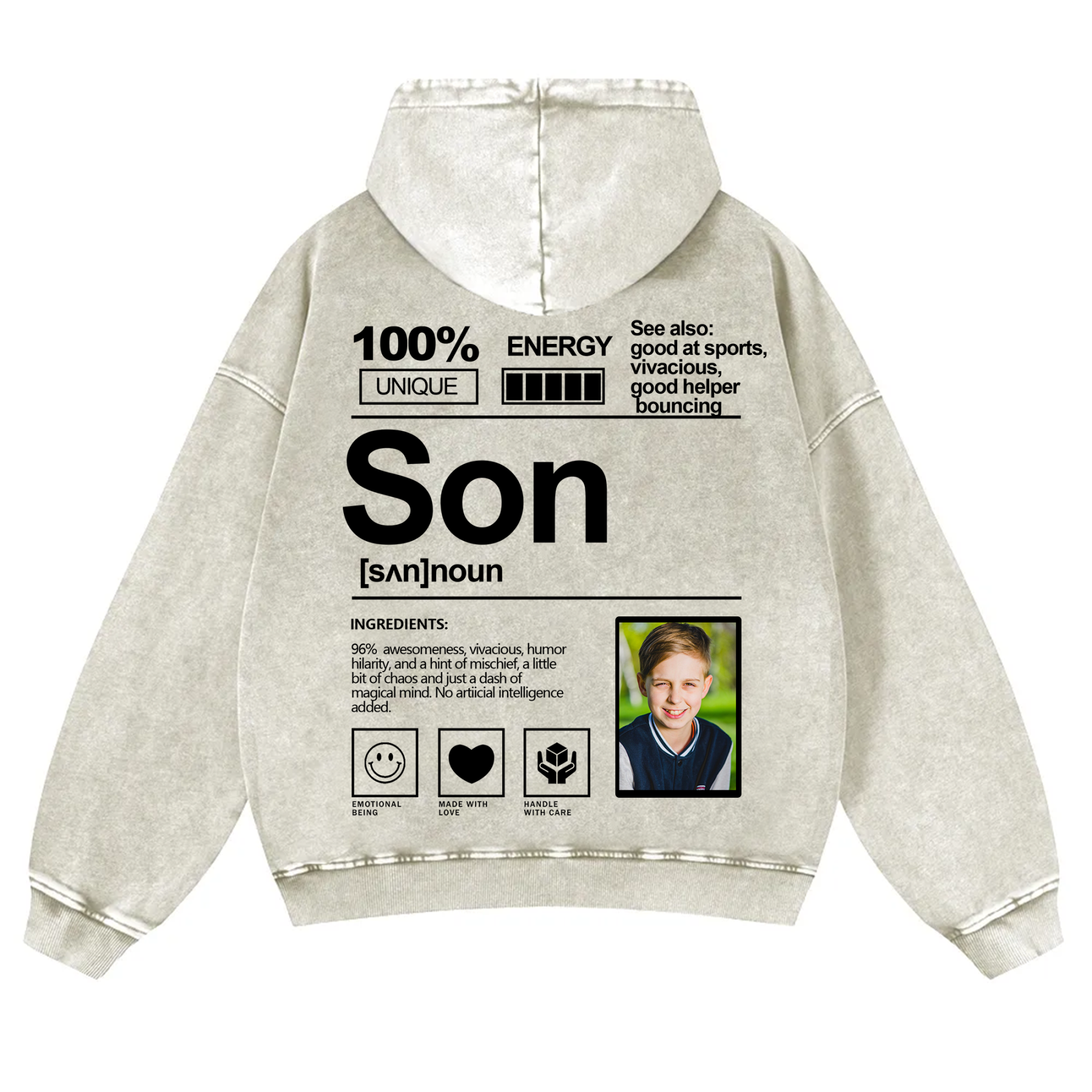 Addcustom Photo Son Vintage Washed Hoodie