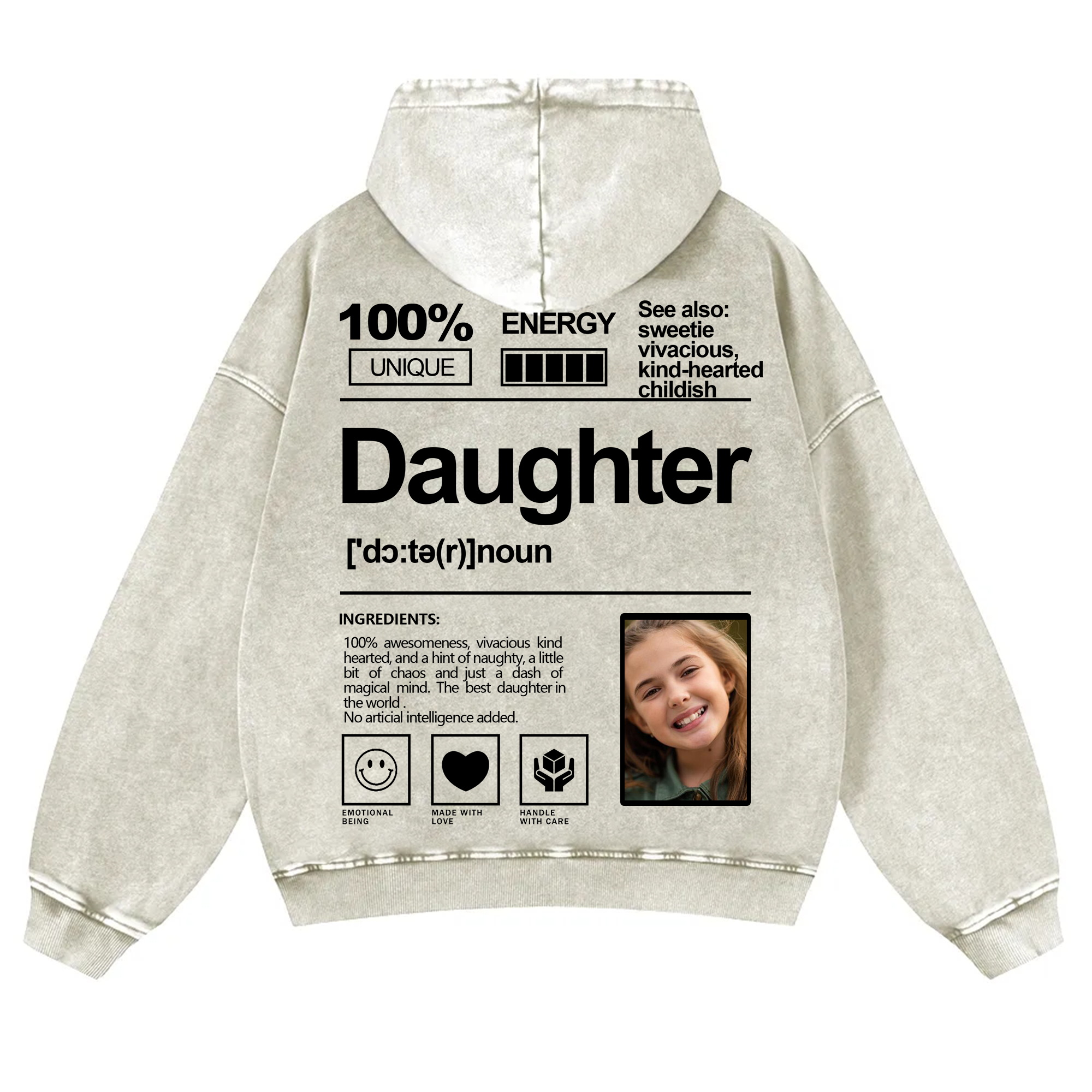 Addcustom Photo Daughter Vintage Washed Hoodie