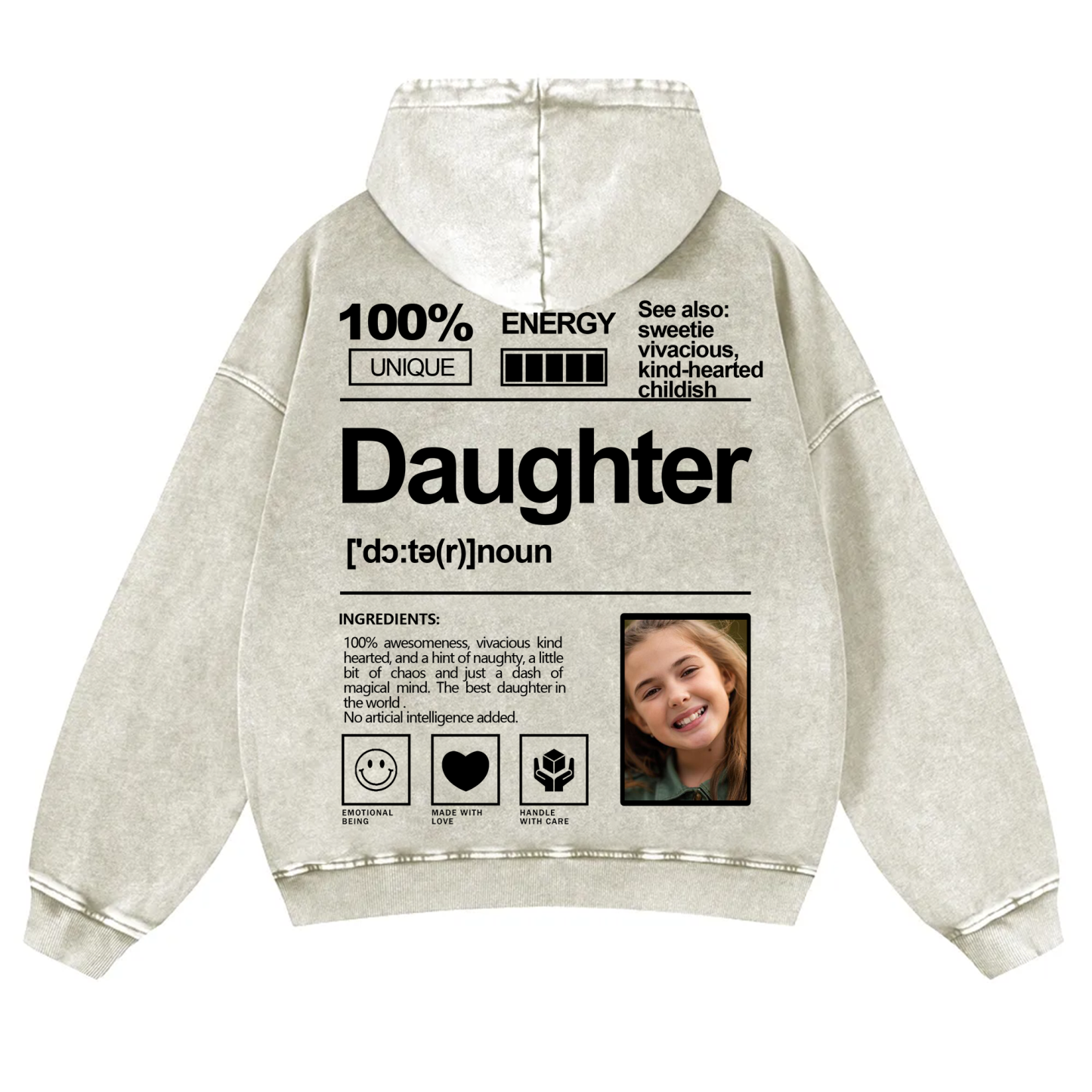 Addcustom Photo Daughter Vintage Washed Hoodie