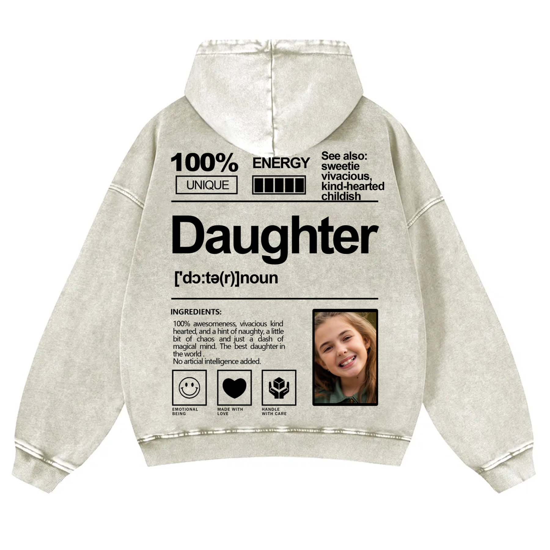 Addcustom Photo Daughter Vintage Washed Hoodie