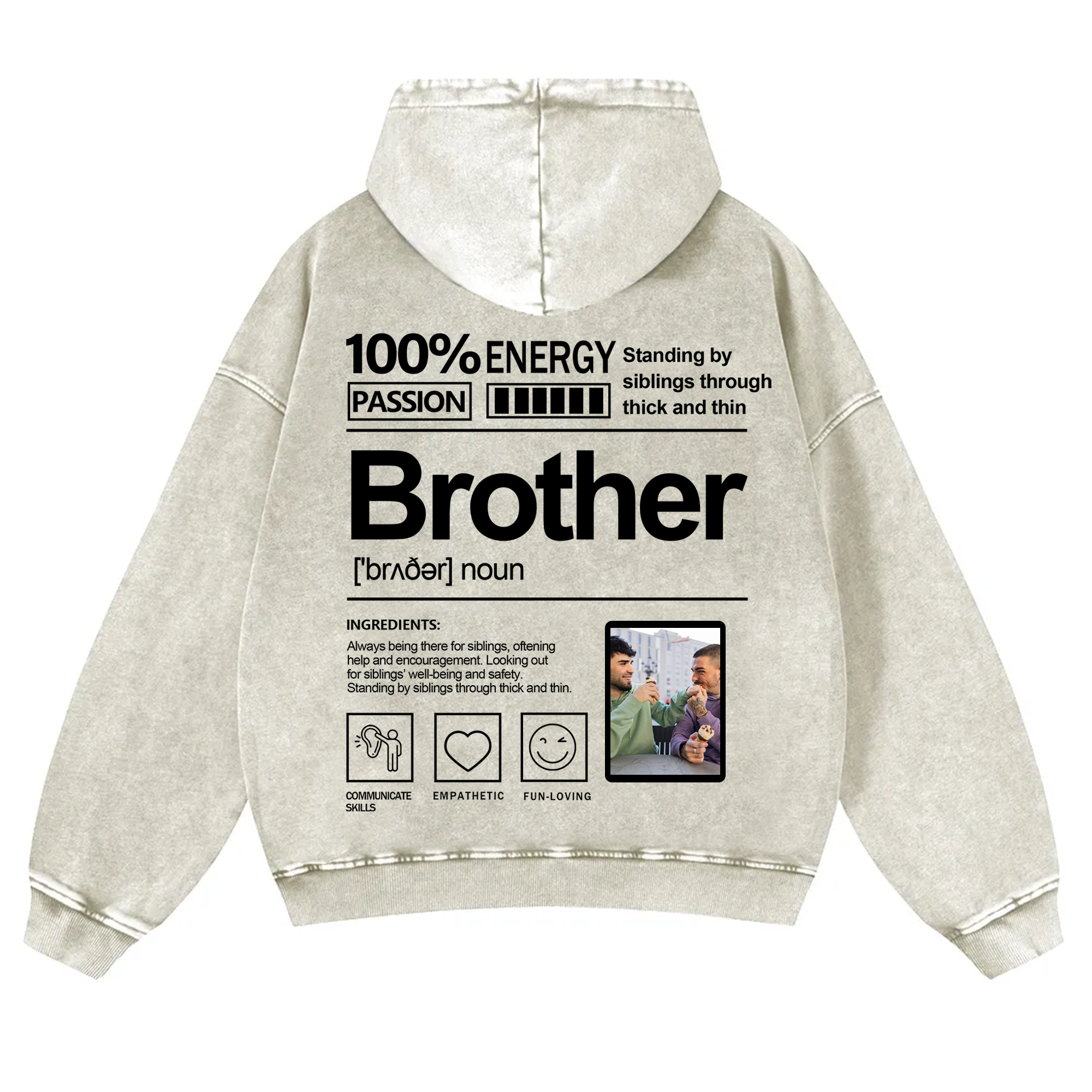 Addcustom Photo Brother Vintage Washed Hoodie