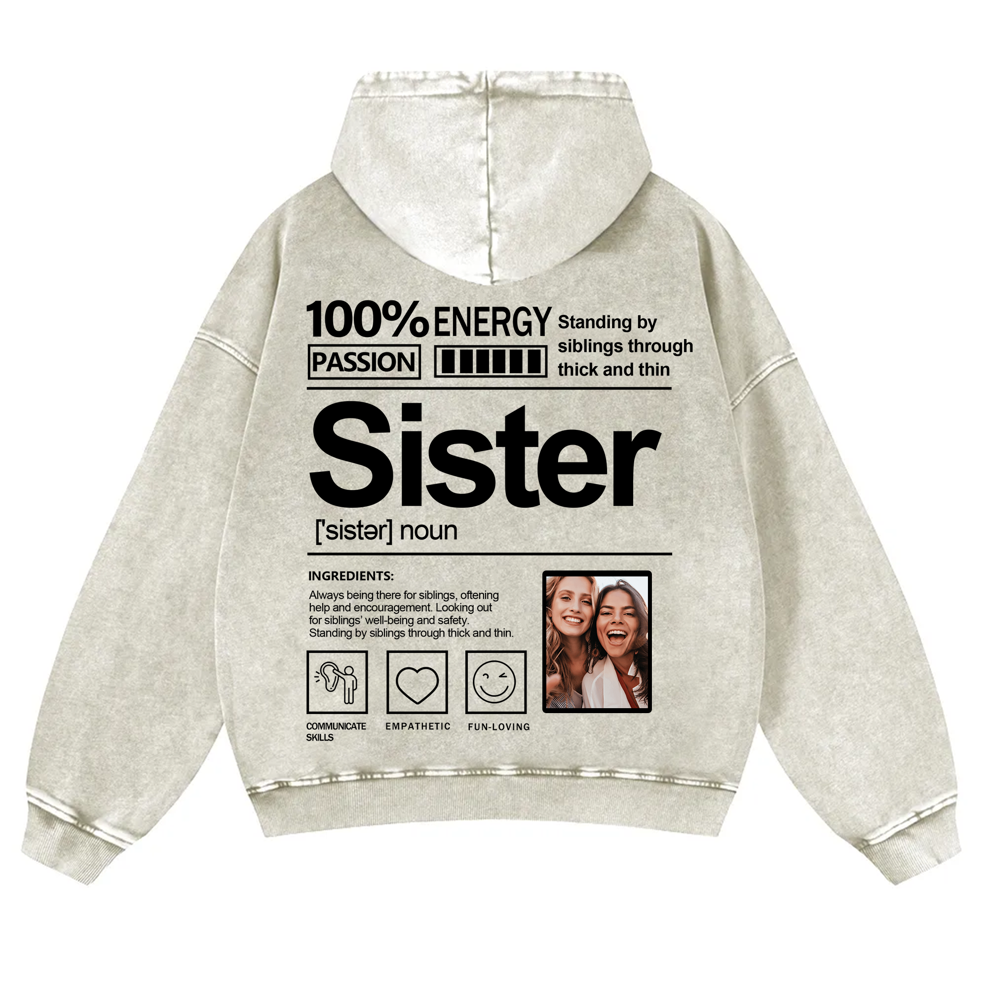 Addcustom Photo Sister Vintage Washed Hoodie