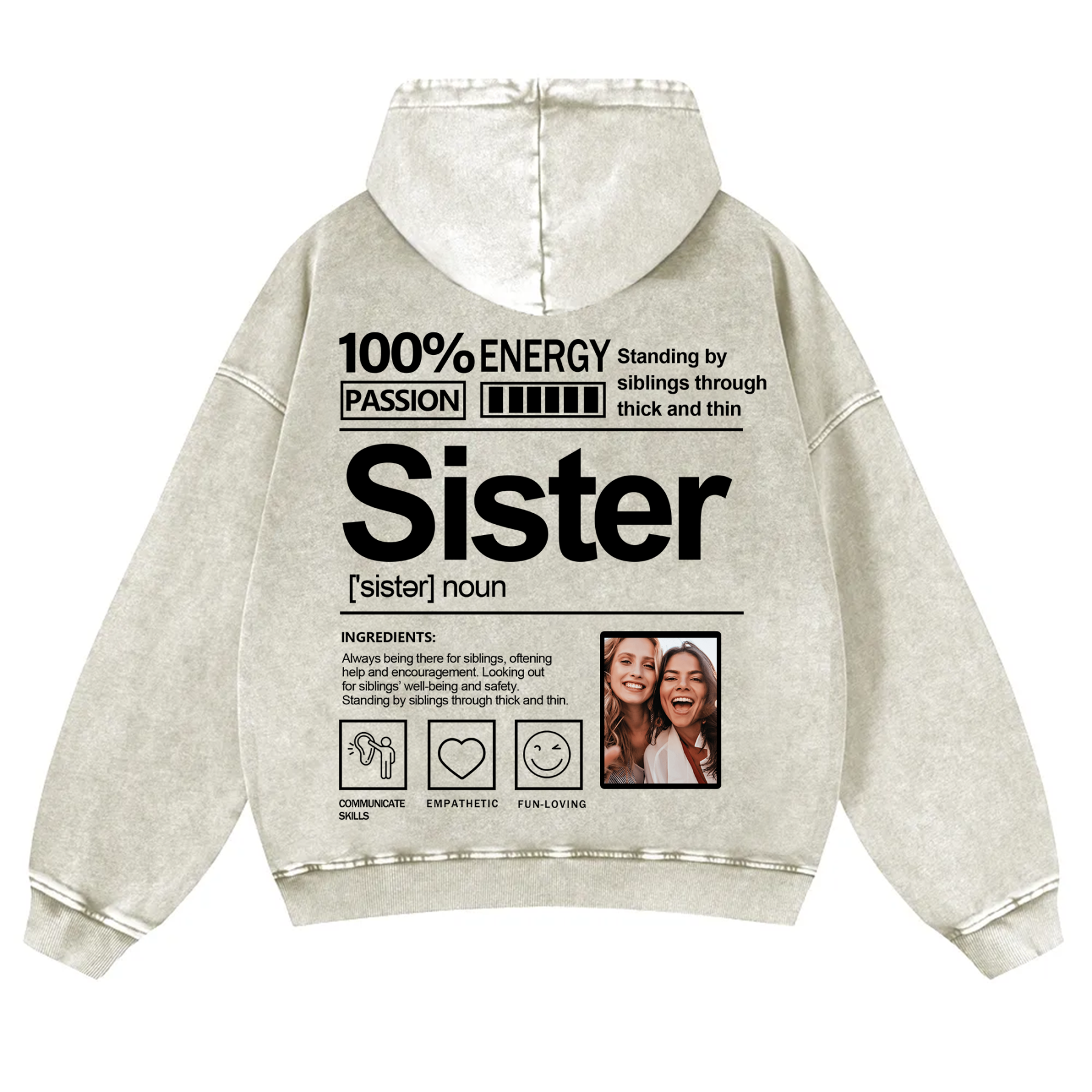 Addcustom Photo Sister Vintage Washed Hoodie