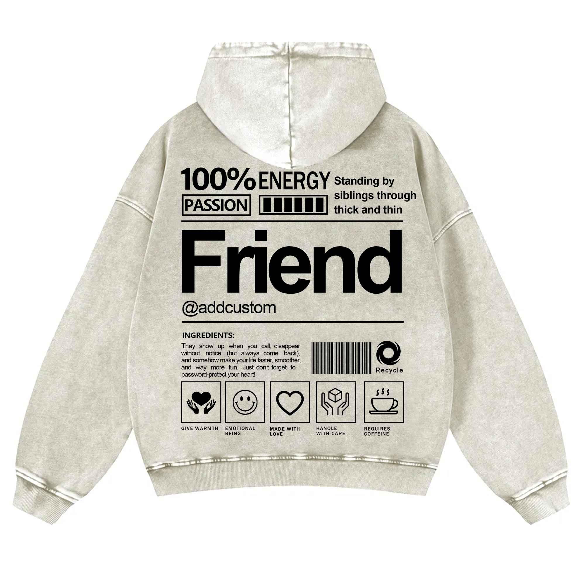 Friend Addcustom  Vintage Washed Hoodie