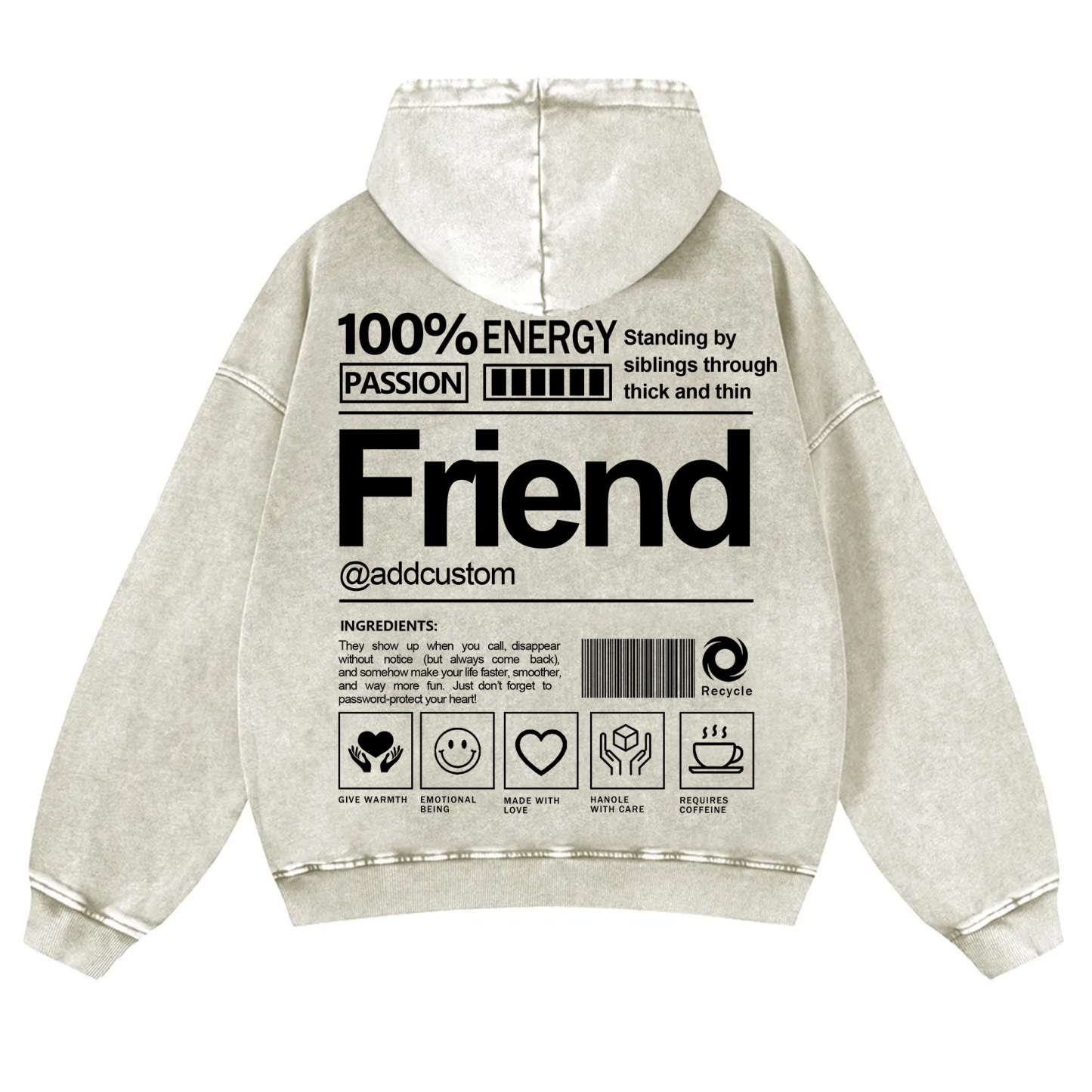 Friend Addcustom  Vintage Washed Hoodie