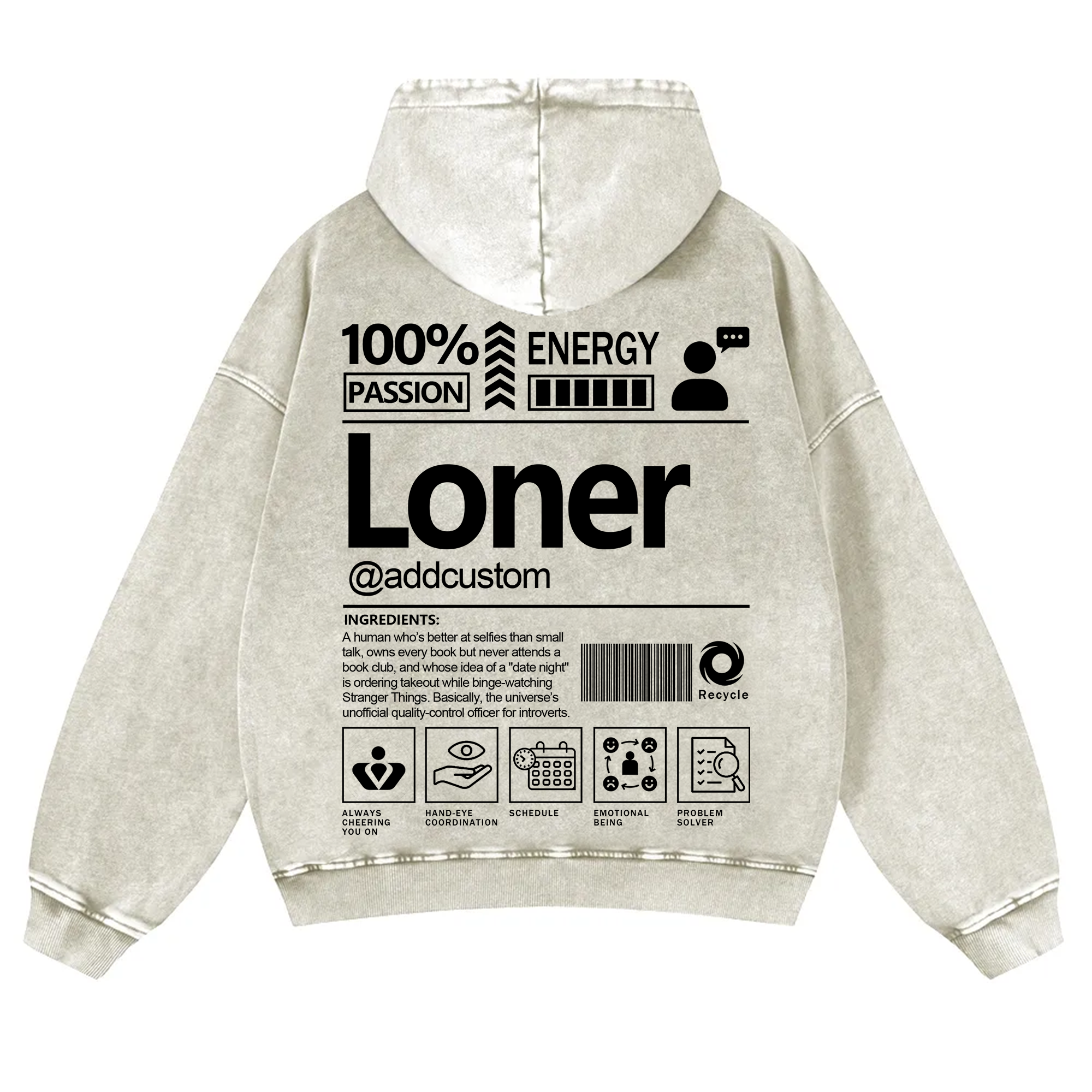 Loner Addcustom Unisex Fit Vintage Washed Hoodie