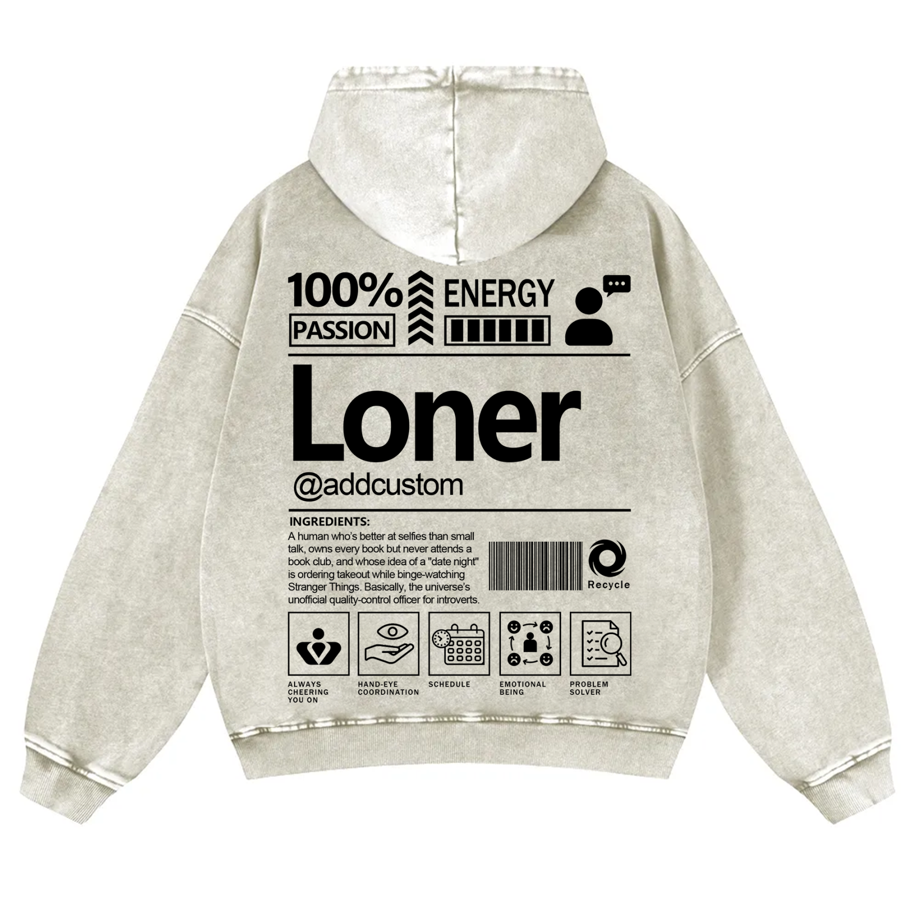 Loner Addcustom Unisex Fit Vintage Washed Hoodie