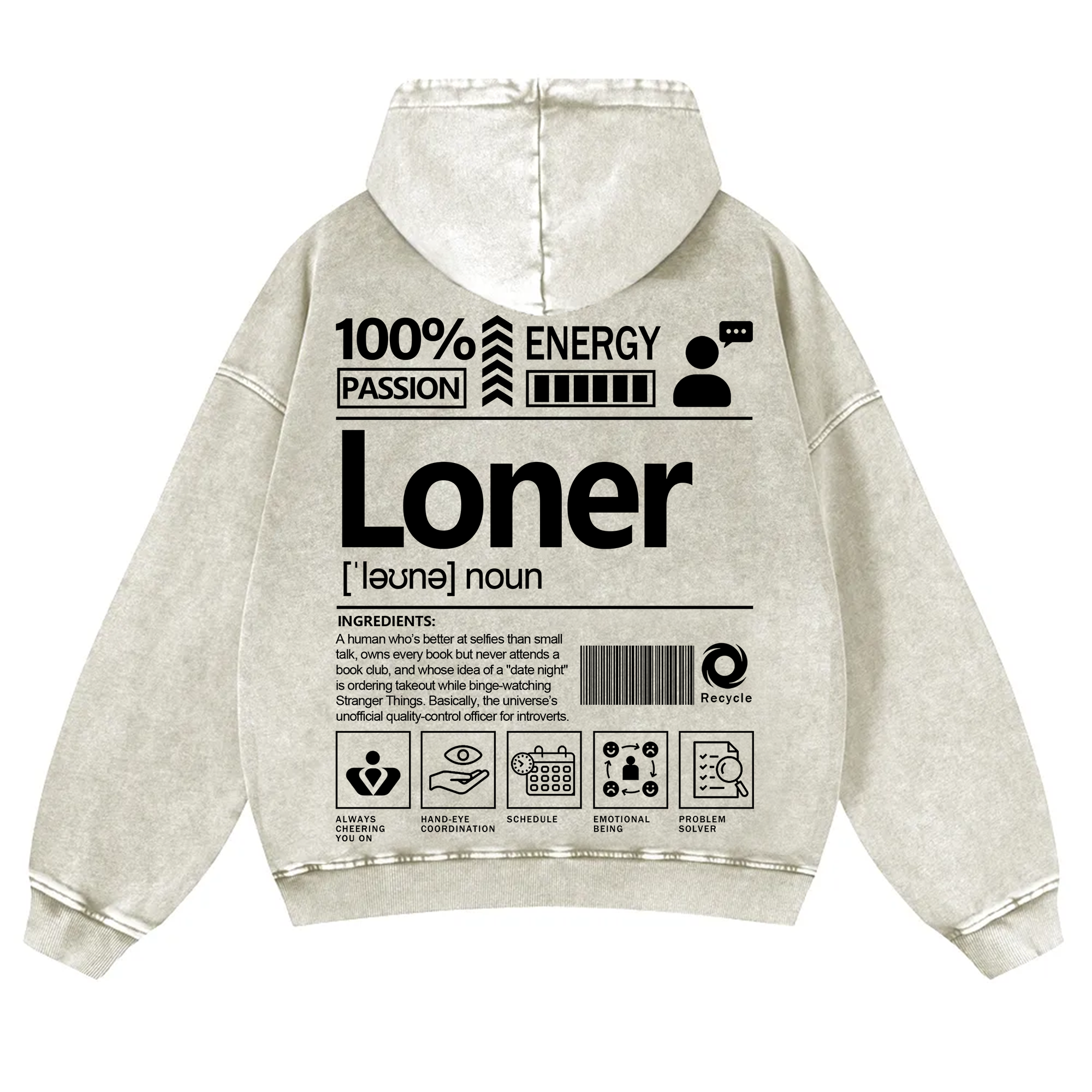 Loner Unisex Fit Vintage Washed Hoodie