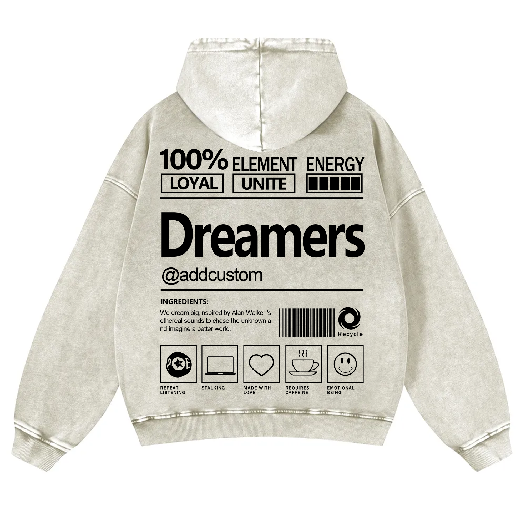 Dreamers Addcustom Unisex Fit Vintage Washed Hoodie